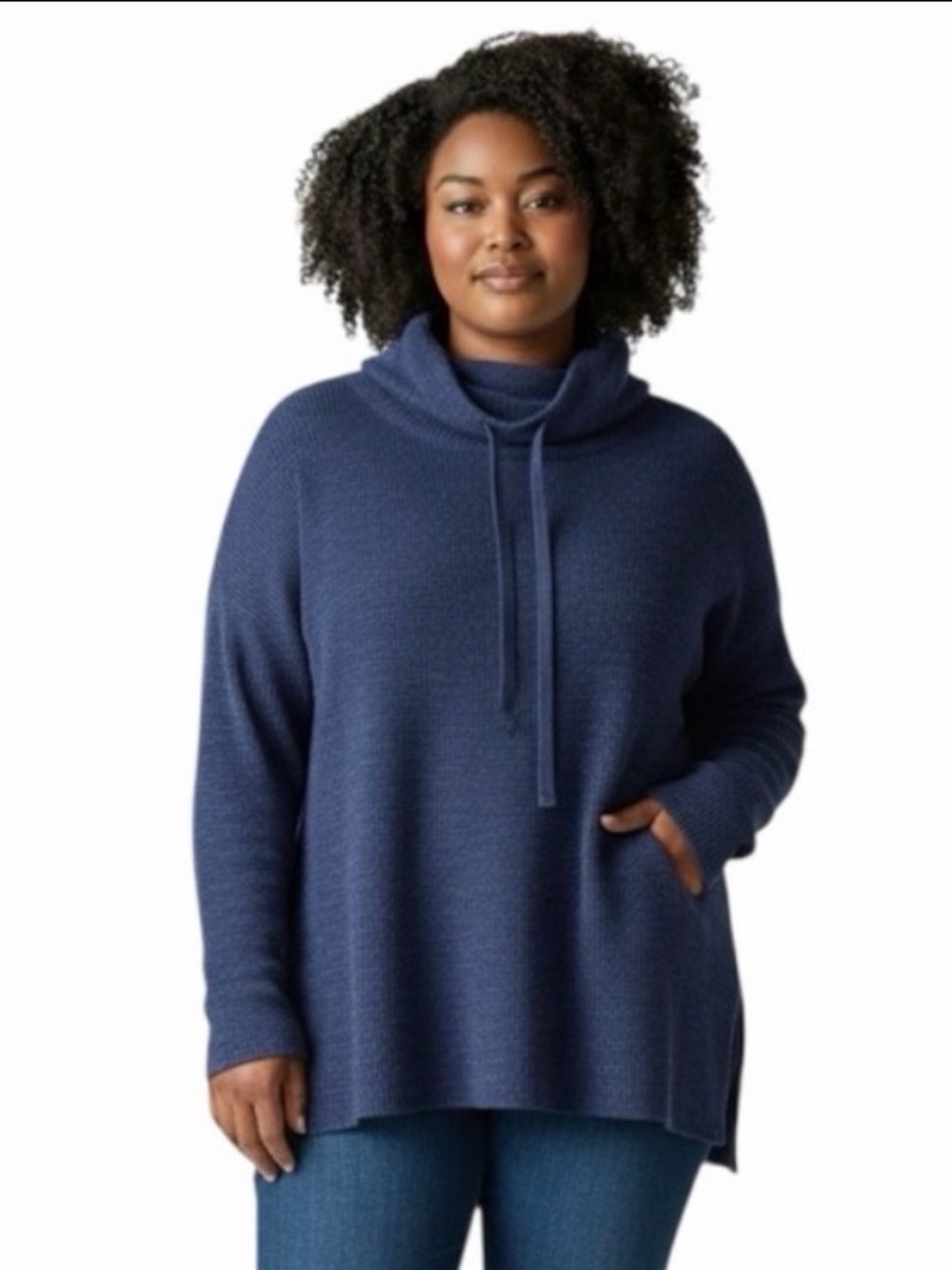Lane Bryant Navy Long Sleeve Ribbed Turtleneck Pullover with Tie Neck size 18/20